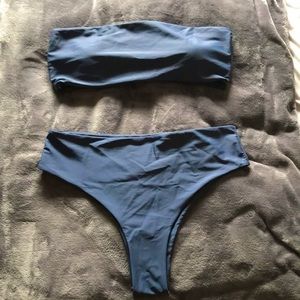 Navy blue tube top bikini